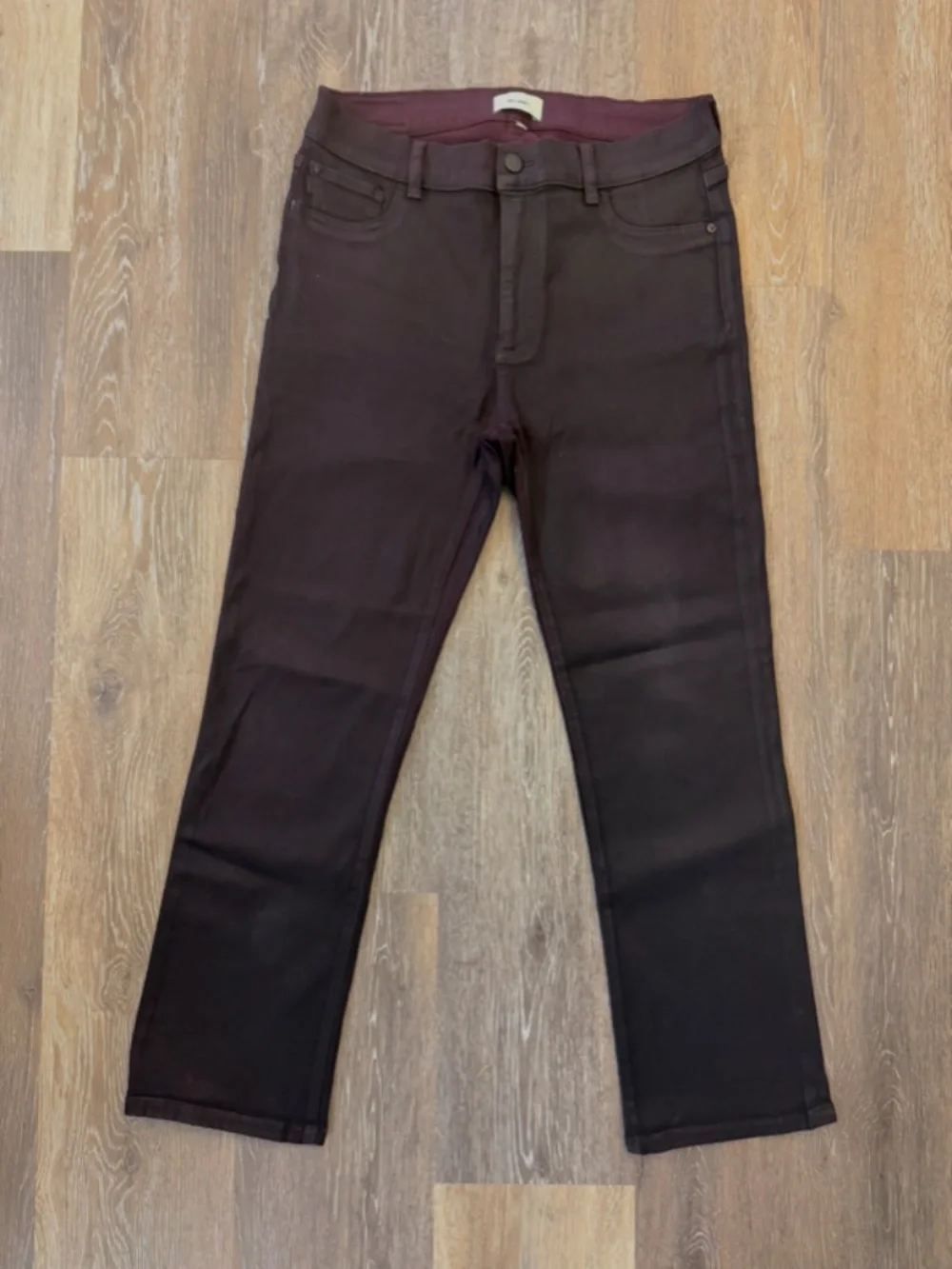 DL 1961 Mara Straight Mid Rise Ankle Coated Aubergine Jeans Excellent Condition
